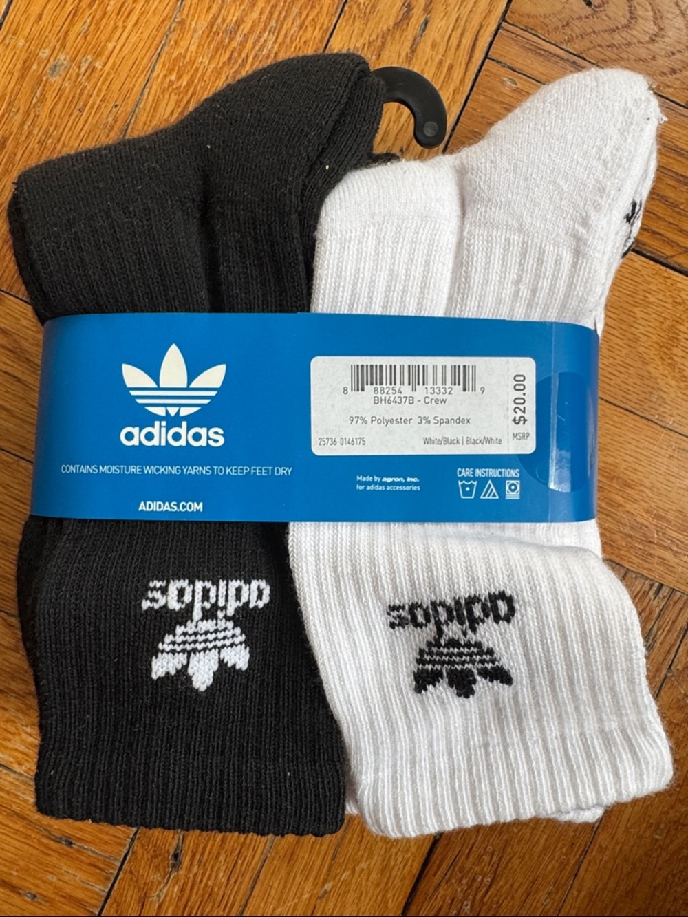 adidas Black & White Crew Socks 6-Pack - Trefoil Logo - Picture 3 of 4